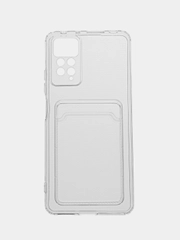 Чехол с карманом для карт на Xiaomi Redmi Note 11 Pro, прозрачный, силиконовый