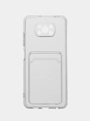 Чехол с карманом для карт на Xiaomi POCO X3 / X3 Pro / X3 NFC, прозрачный, силиконовый
