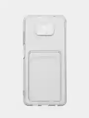 Прозрачный чехол с карманом для карт на Xiaomi POCO X3 / X3 Pro / X3 NFC, прозрачный, силиконовый
