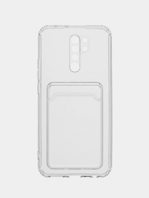Чехол с карманом для карт на Xiaomi Redmi 9, прозрачный, силиконовый