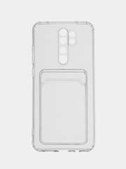 Чехол на Xiaomi Redmi Note 8 Pro, прозрачный, силиконовый, с карманом для карт