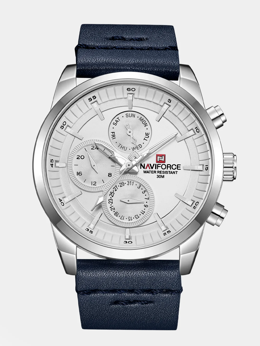 Серебряный мужские наручные часы Naviforce NF9148 с хронографом, в подарочной упаковке