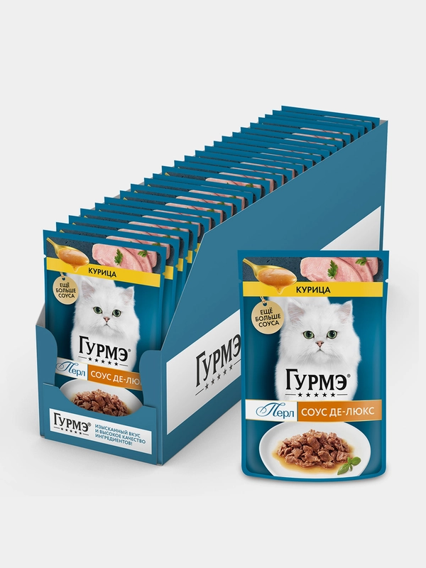 Влажный корм для кошек Гурмэ Перл Соус Де-люкс, с курицей в соусе, 75 г, 26 штук