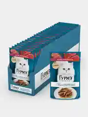 Влажный корм для кошек Гурмэ Перл Мясной Дуэт, с языком и телятиной в соусе 75 г, 26 штук