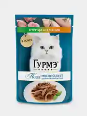 Влажный корм для кошек Гурмэ Перл Мясной Дуэт, с кроликом и курицей в соусе, 75 г, 26 штук