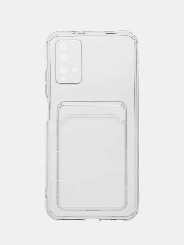 Чехол с карманом для карт на Xiaomi Redmi 9T, прозрачный, силиконовый