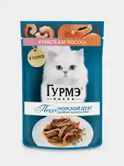 Влажный корм для кошек Гурмэ Перл Морской Дуэт, с креветкой и лососем в соусе, 75 г, 26 шт