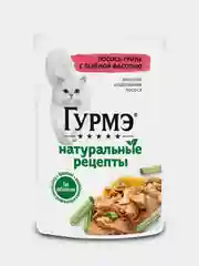 Влажный корм для кошек Гурмэ Натуральные рецепты, лосось-гриль и зеленая фасоль, 75г, 26шт