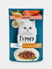 Влажный корм для кошек Гурмэ Перл Соус Де-люкс, с лососем в соусе 75 г, 26 штук