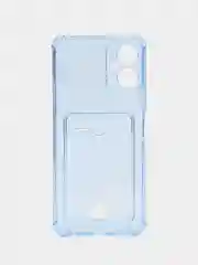 Голубой чехол для Tecno Spark 9 Pro Техно Спарк 9 Про, прозрачный с карманом для карты