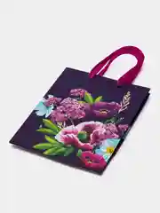 Фиолетовый пакет подарочный, дизайн "Ассорти", вырубка, ламинация