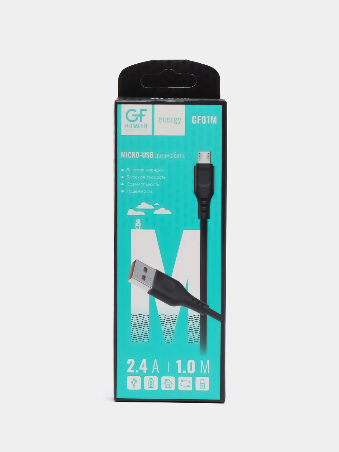 Черный кабель GFPower 01M USB на Micro-USB, 1 метр, 2.4 A, ПВХ, Android