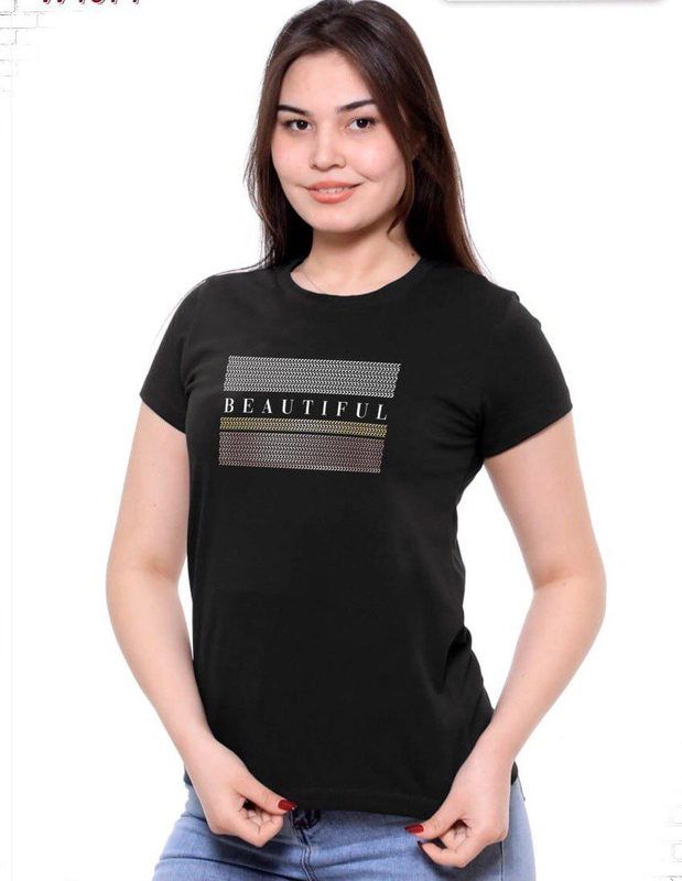 Женская футболка, из хлопка, с принтом, "BEUTIFUL"