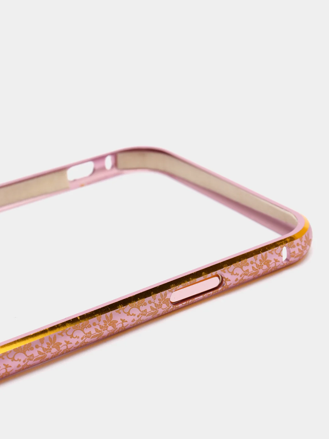 Розовый бампер алюминиевый для iPhone 6, 6S, с золотым узором