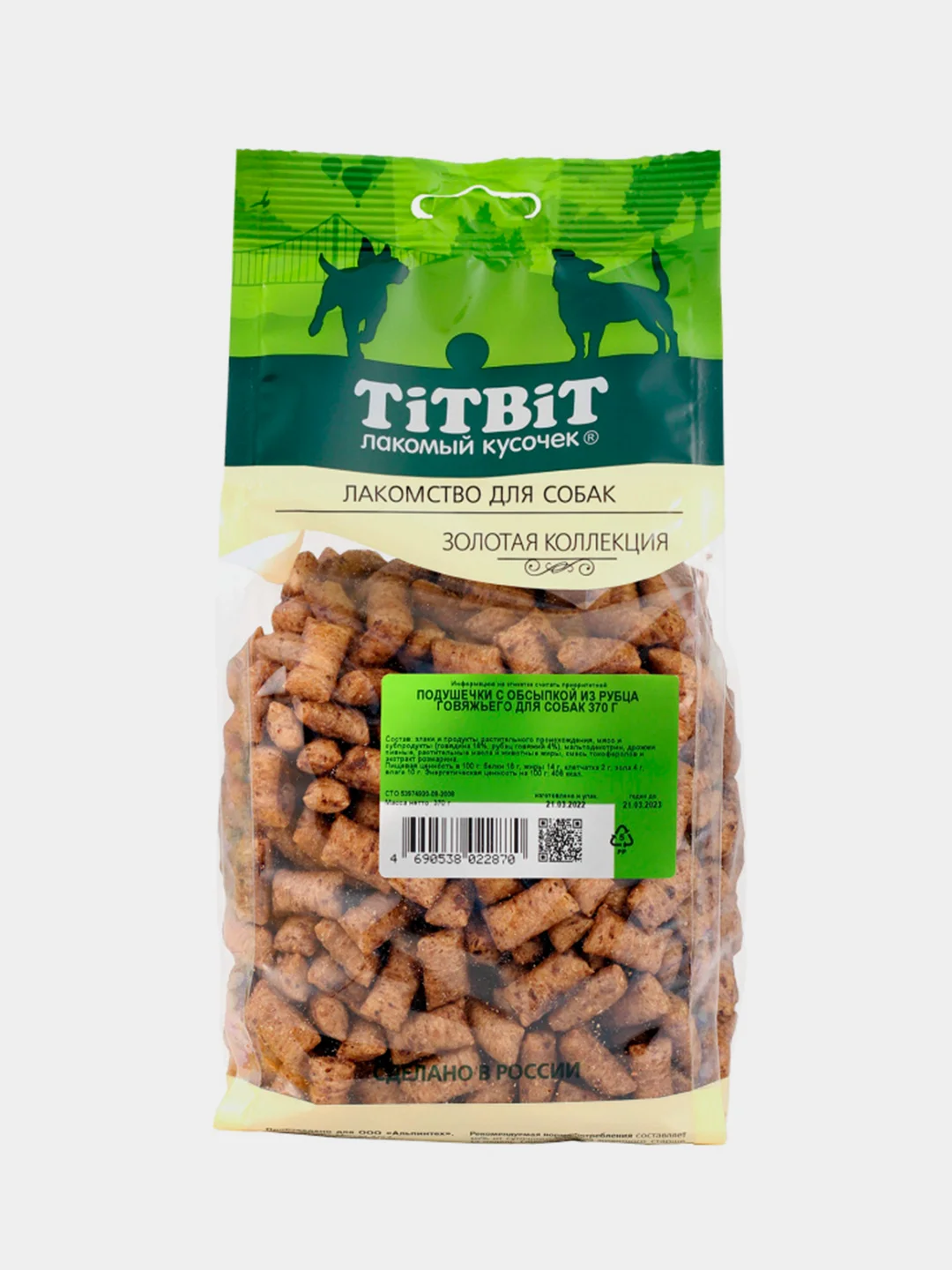 Лакомства для собак Titbit Подушечки с обсыпкой из рубца говяжьего, 370 г