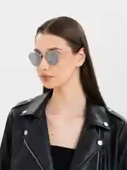 Серебряный солнцезащитные очки, круглые