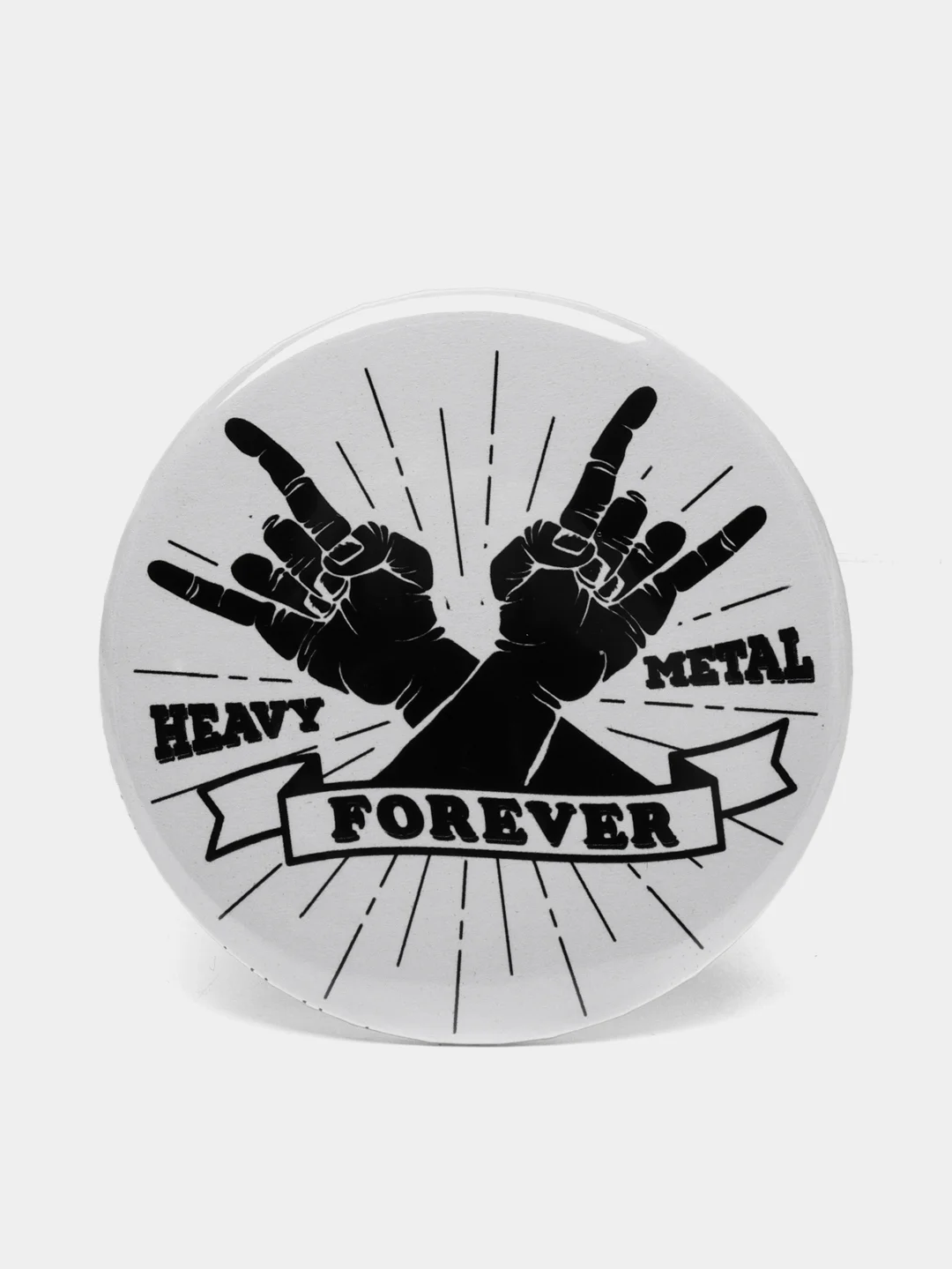 Белый значок "Heavy metal forever" из серии "Рок", 56 мм
