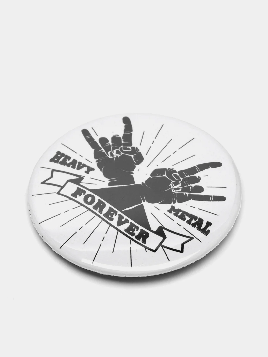Белый значок "Heavy metal forever" из серии "Рок", 56 мм