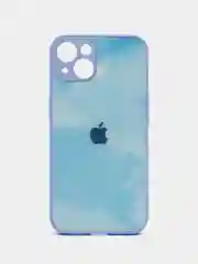 Голубой чехол для iPhone (Айфон) 13 со стеклянной панелью