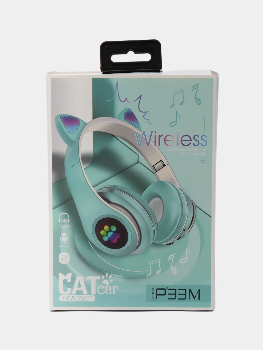Бирюзовый наушники беспроводные, детские, VZV-28M Cat Ear, с кошачьими ушками, светящиеся