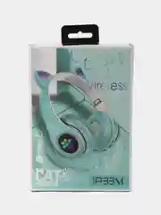 Бирюзовый наушники беспроводные, детские, VZV-28M Cat Ear, с кошачьими ушками, светящиеся