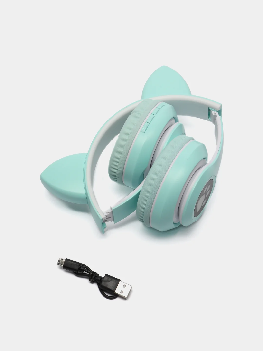Бирюзовый наушники беспроводные, детские, VZV-28M Cat Ear, с кошачьими ушками, светящиеся