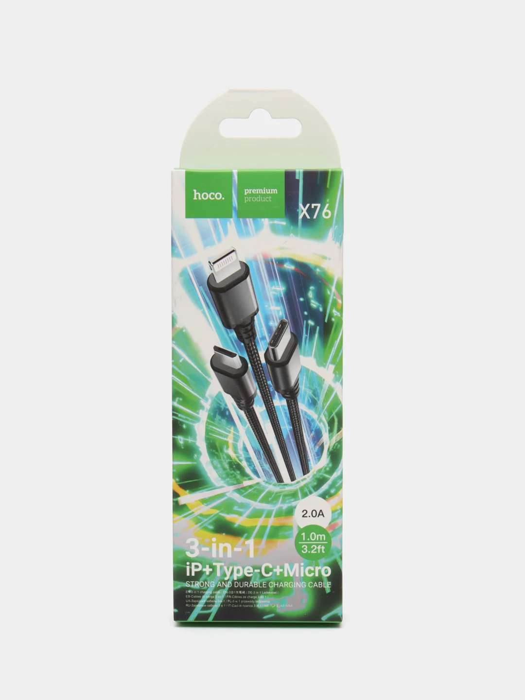 Кабель Hoco X76 USB to Type-С+Lightning+microUSB, 3 в 1