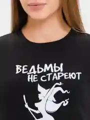 Черный футболка женская, с печатью