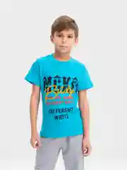 Бирюзовый футболка с принтом для мальчика, хлопок, 8-12 лет