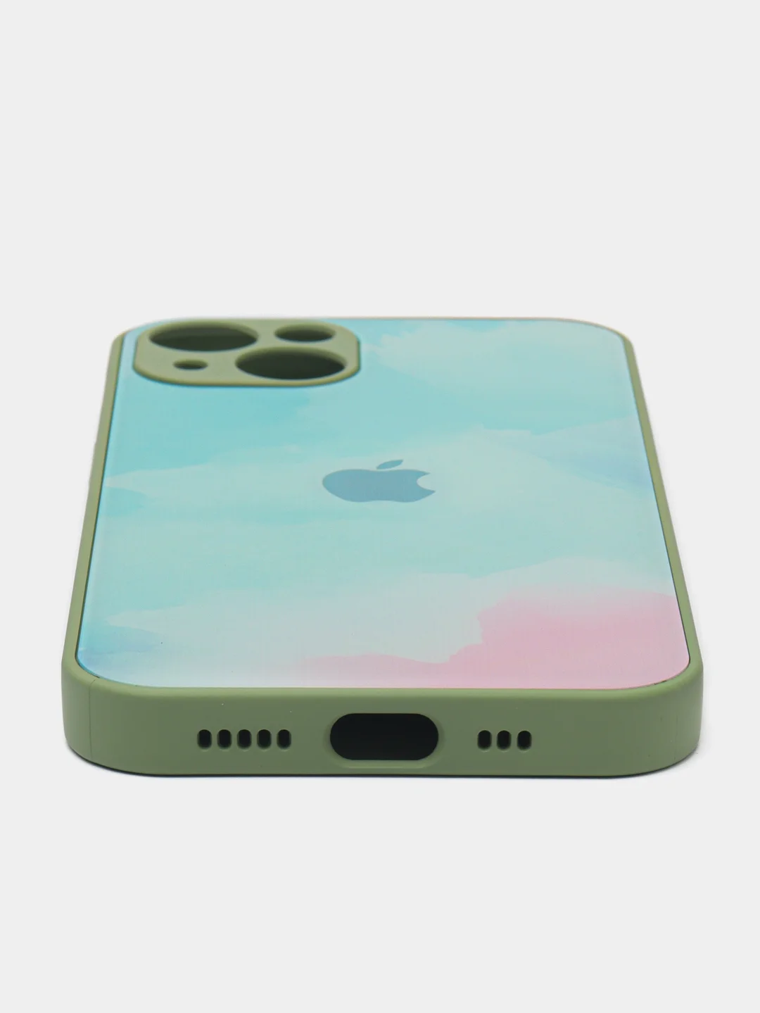 Небесно-голубой чехол для iPhone (Айфон) 13 со стеклянной панелью