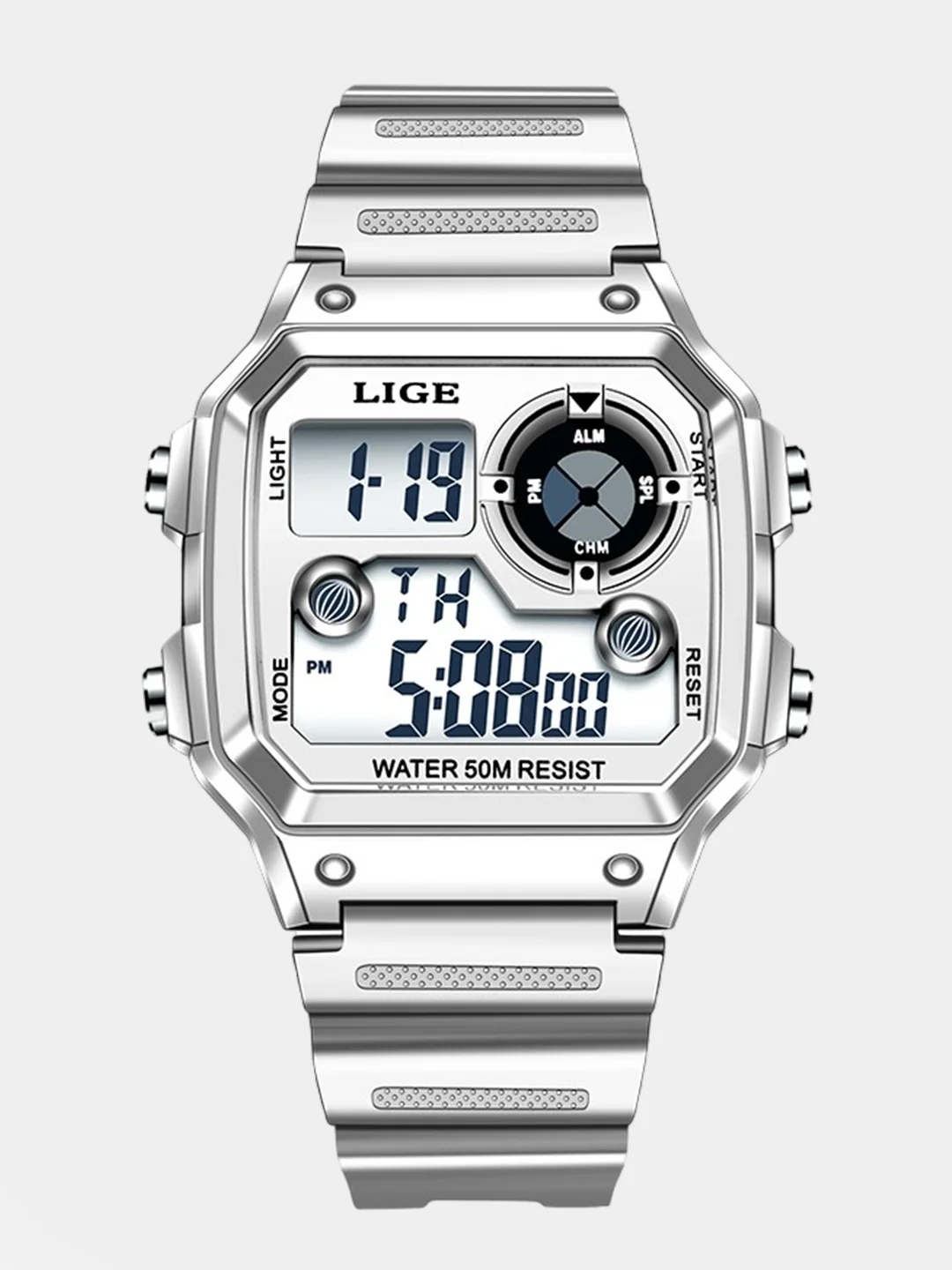 Серебряный электронные наручные часы Lige LG8921 в подарочной упаковке
