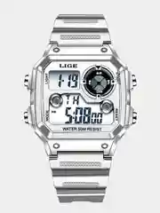 Серебряный электронные наручные часы Lige LG8921 в подарочной упаковке