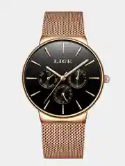 Бронзовый мужские наручные часы Lige 9868 с хронографом в подарочной упаковке