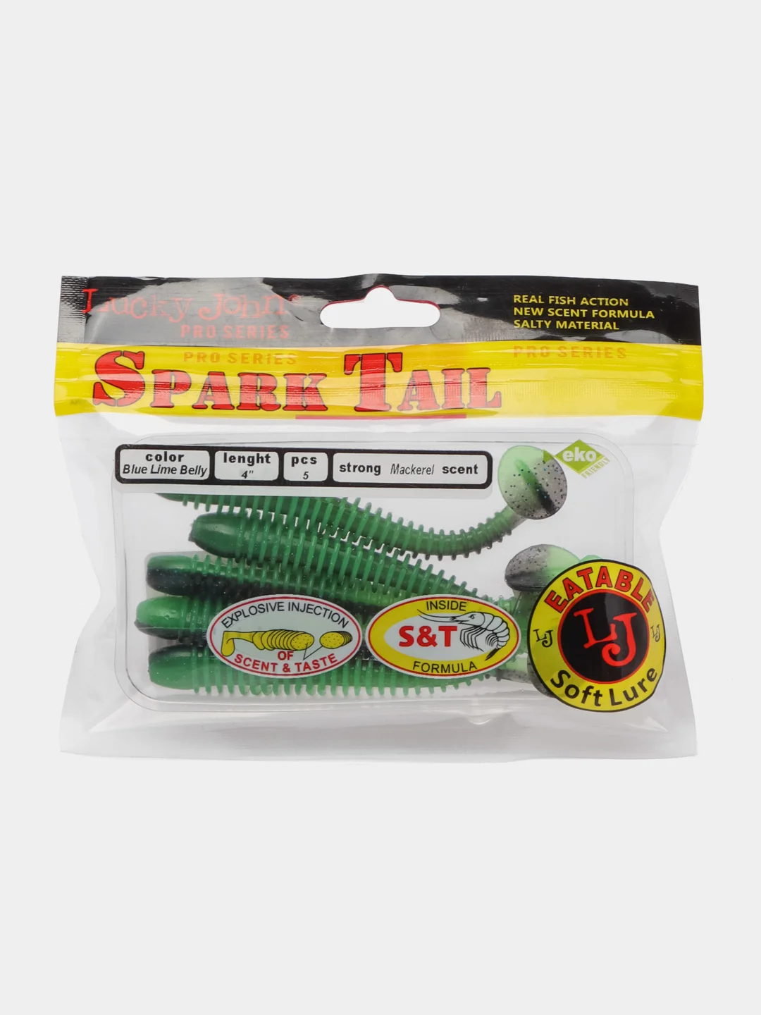 Зеленый виброхвост Lucky John Pro Series Spark Tail, силиконовый