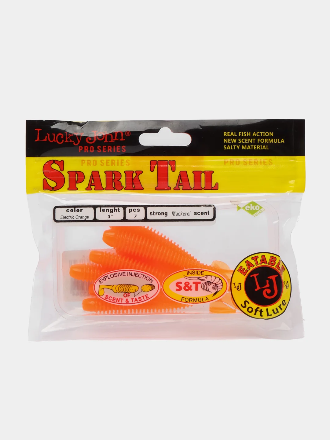 Оранжевый виброхвост Lucky John Pro Series Spark Tail, силиконовый