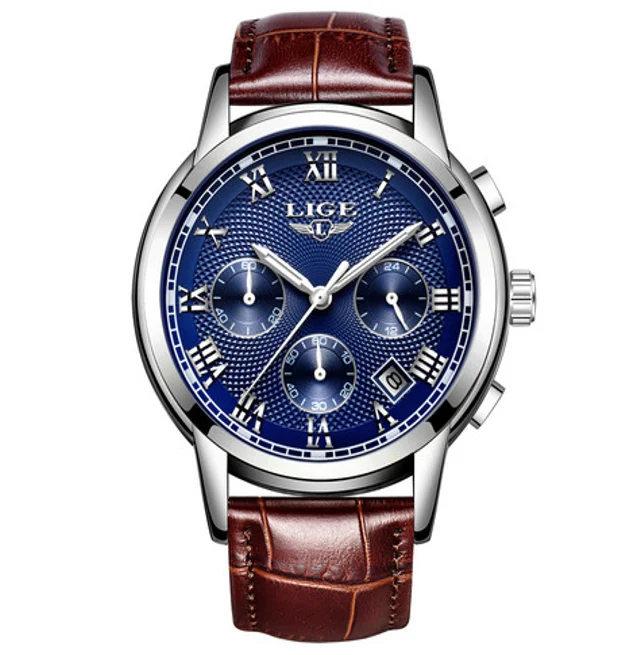 Багровый мужские наручные часы Lige LG9849 c хронографом, в подарочной упаковке