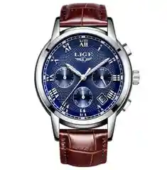 Багровый мужские наручные часы Lige LG9849 c хронографом, в подарочной упаковке