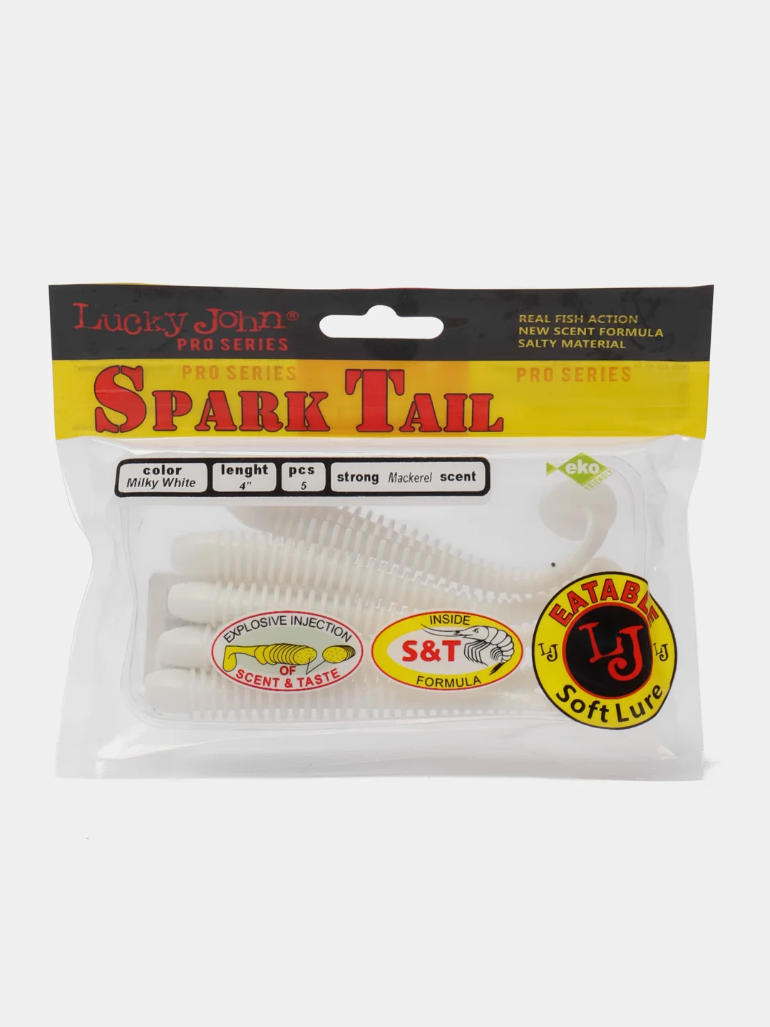 Белый виброхвост Lucky John Pro Series Spark Tail, силиконовый