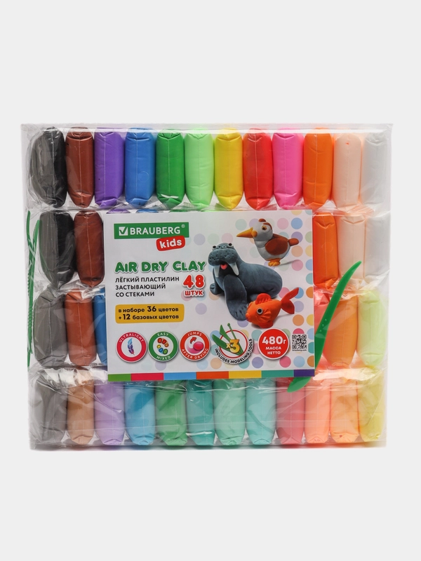 Пластилин застывающий для детей Brauberg Kids, 48 штук, 3 стека