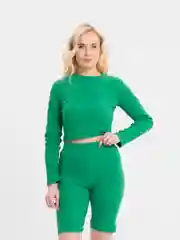 Зеленый спортивный костюм: топ и лосины