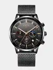 Тёмно-серый мужские наручные часы Lige LG9877 c хронографом, в подарочной упаковке