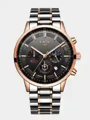 Бронзовый мужские наручные часы Lige LG9877 c хронографом, в подарочной упаковке