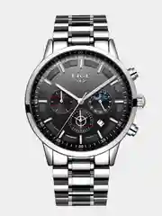 Хром мужские наручные часы Lige LG9877 c хронографом, в подарочной упаковке