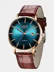 Голубой мужские наручные часы Lige LG1004 c календарём в подарочной упаковке