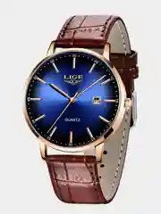 Темно-синий мужские наручные часы Lige LG1004 c календарём в подарочной упаковке