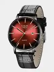 Бордовый мужские наручные часы Lige LG1004 c календарём в подарочной упаковке