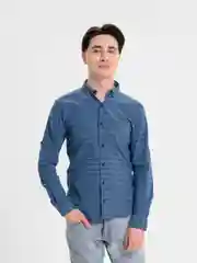 Синий мужская рубашка, с длинным рукавом, в клетку