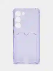Сиреневый чехол Samsung Galaxy S23, Самсунг Галакси С23 прозрачный, силиконовый с карманом для карты