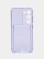 Сиреневый чехол Samsung Galaxy S23, Самсунг Галакси С23 прозрачный, силиконовый с карманом для карты