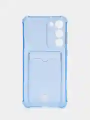 Голубой чехол Samsung Galaxy S23 Plus Галакси С23 Плюс прозрачный силиконовый с карманом для карты